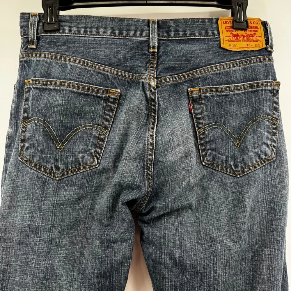 Levis 505‎ Regular Fit Y2K Jeans Mens 34x30 Blue Medium Wash Denim Straight Leg